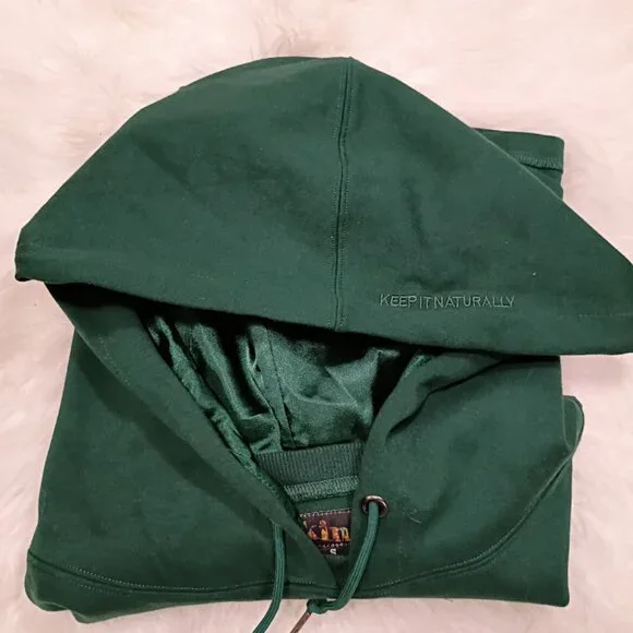 Kin Cropped Green Cotton S Hoodie With Satin-Lined Hood Drawstring - Picture 10 of 11